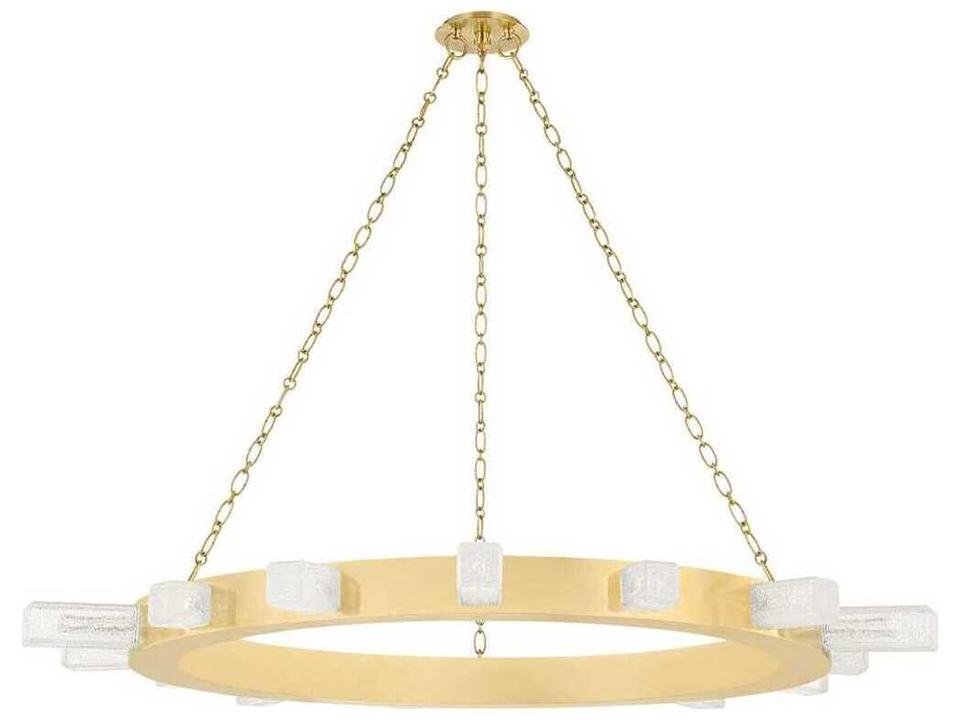 Citrine 15-Light LED Chandelier in Vintage Brass with Clear Piastre Glass Cubes