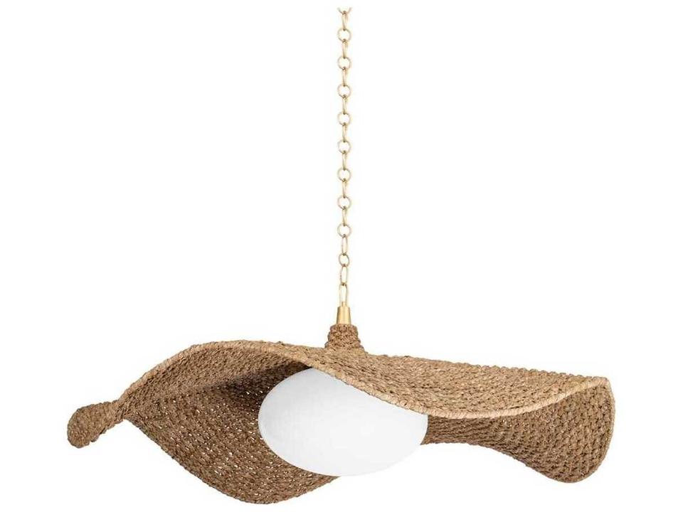 1-Light Levene Chandelier in Vintage Gold Leaf with Abaca Rope Shade