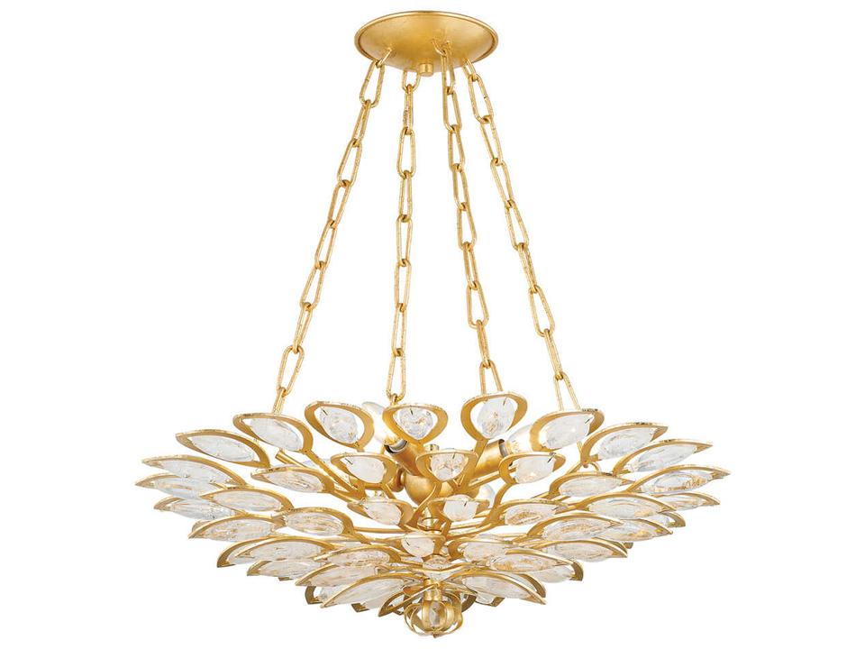 Vittoria 4-Light Chandelier in Gold Leaf and Craquelle Crystal