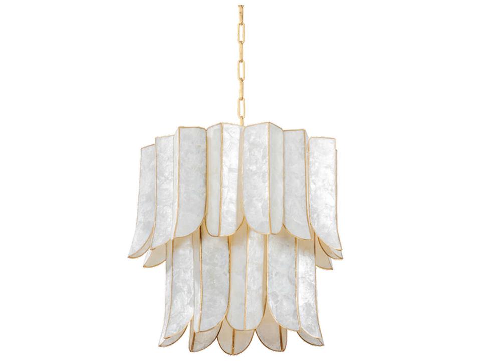 Cartagena Chandelier in Vintage Gold Leaf with Capiz Shell