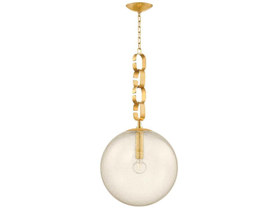 Nessa 1-Light Seeded Glass Pendant Light in Vintage Brass