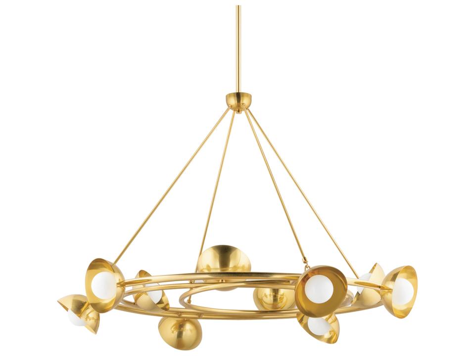 Oraibi 10-Light Chandelier in Vintage Brass with Brass Circles and Opal Glass