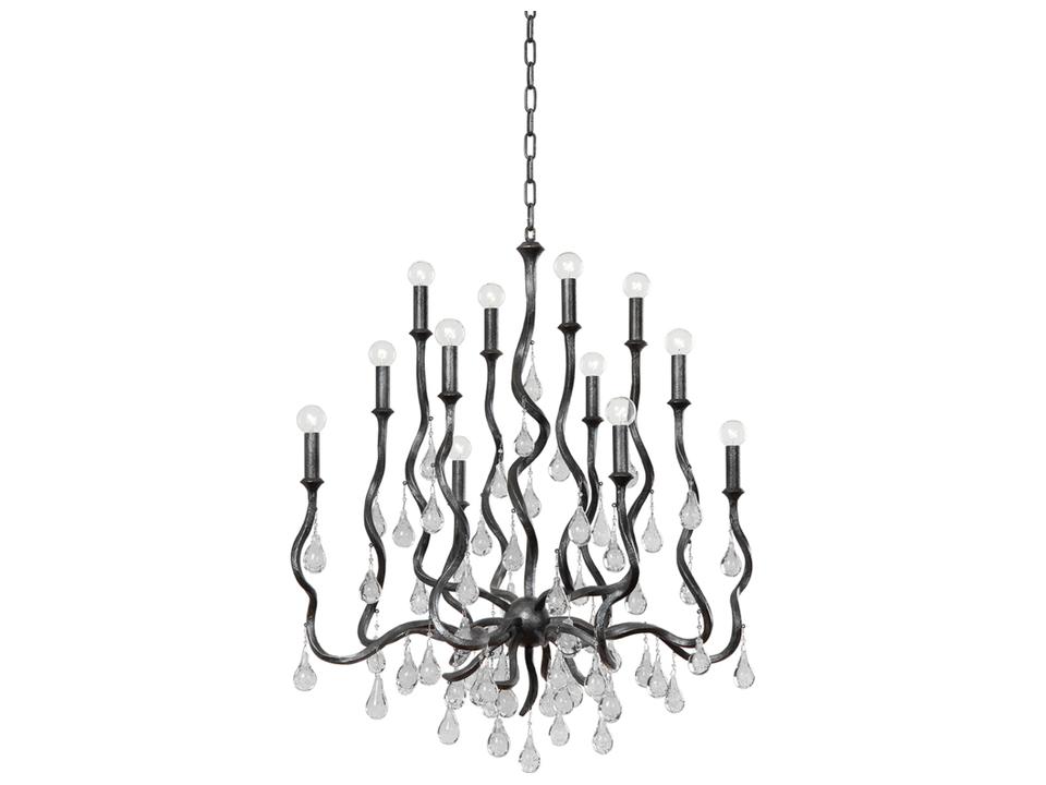 Aveline 12-Light Chandelier in Black Silver Leaf with Crystal Accents