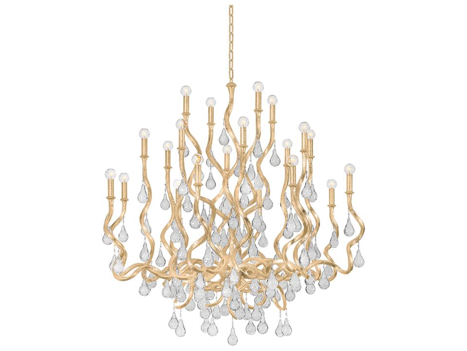 Aveline 20-Light Chandelier in Gold Leaf with Steel Frame and Crystal