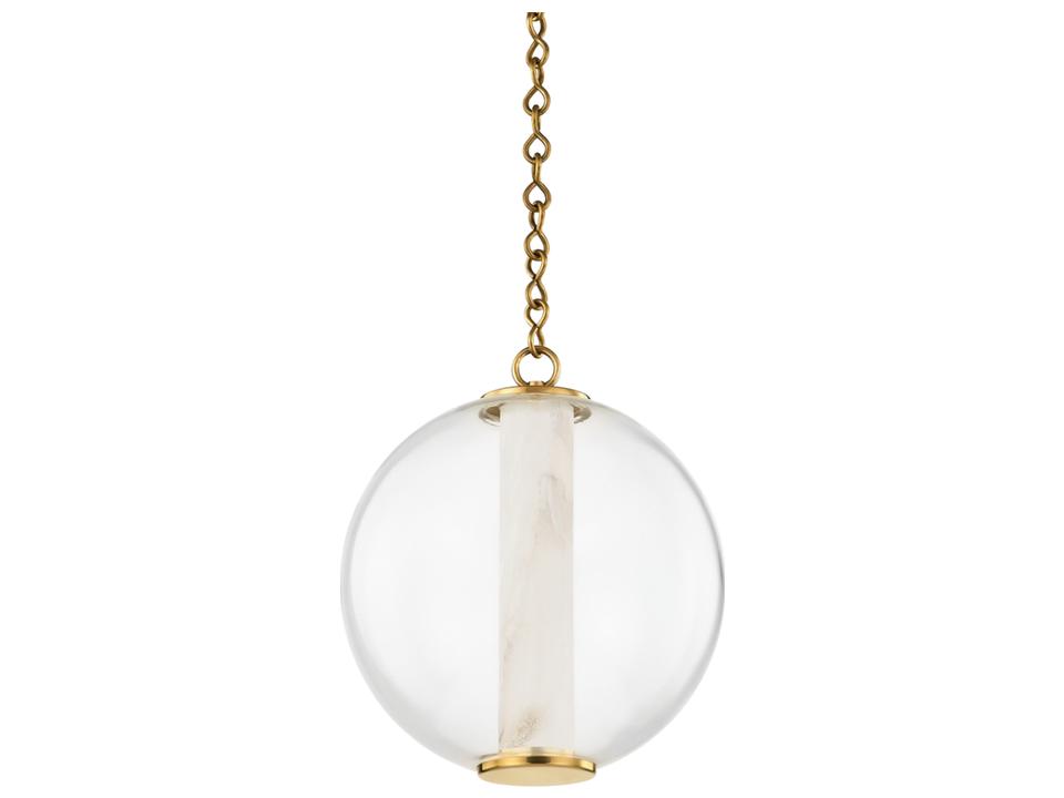 Pietra LED Pendant Light in Vintage Brass with Alabaster Shade