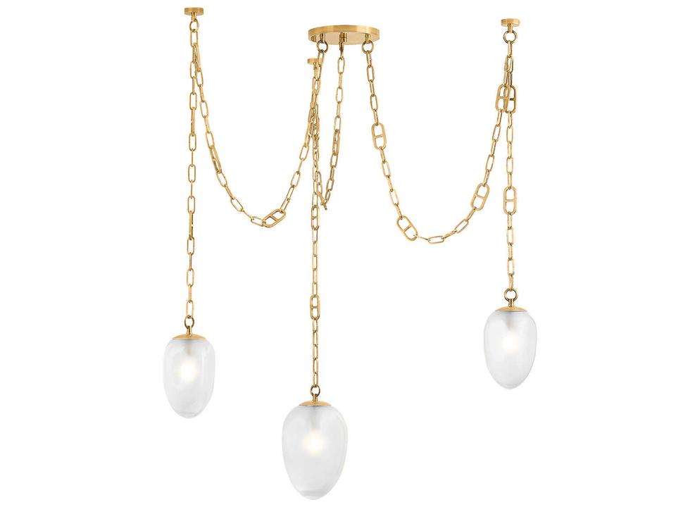 Daith 3-Light Chandelier in Vintage Brass with Etched Glass Shades