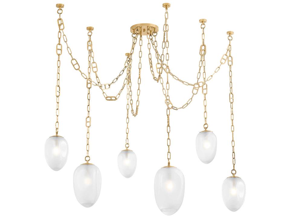 6-Light Daith Chandelier in Vintage Brass with Etched Glass Shades