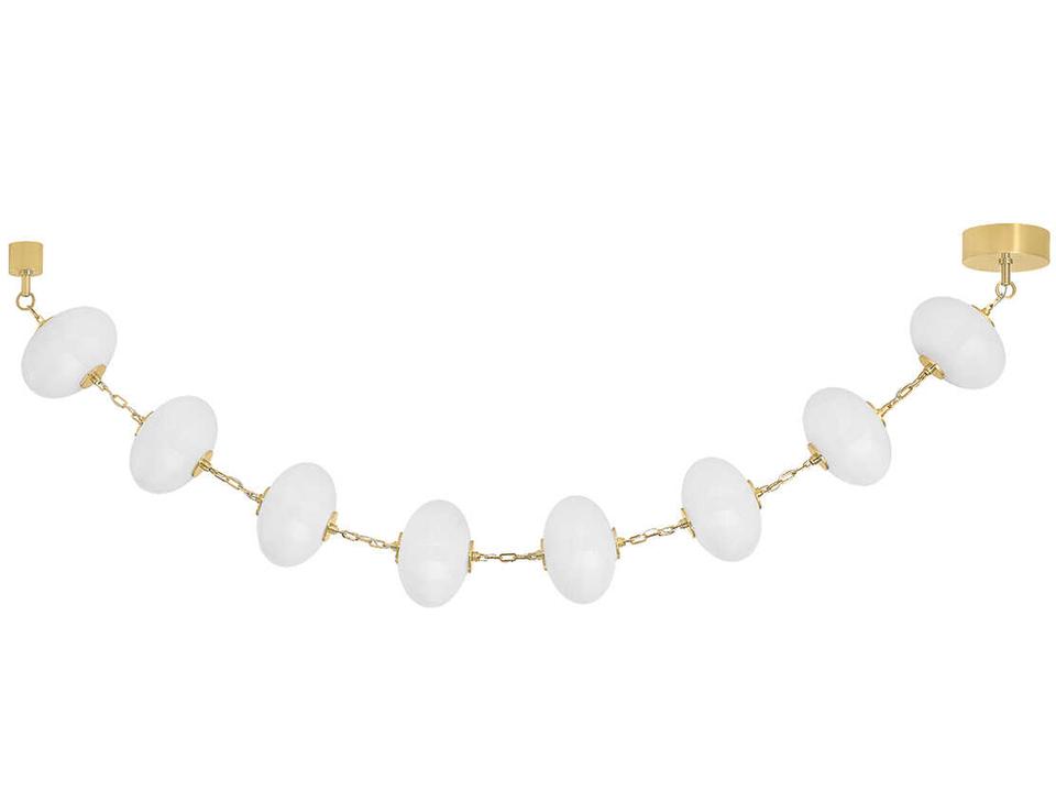 Nephele 8-Light LED Linear Chandelier in Vintage Polished Brass and Cloud Glass