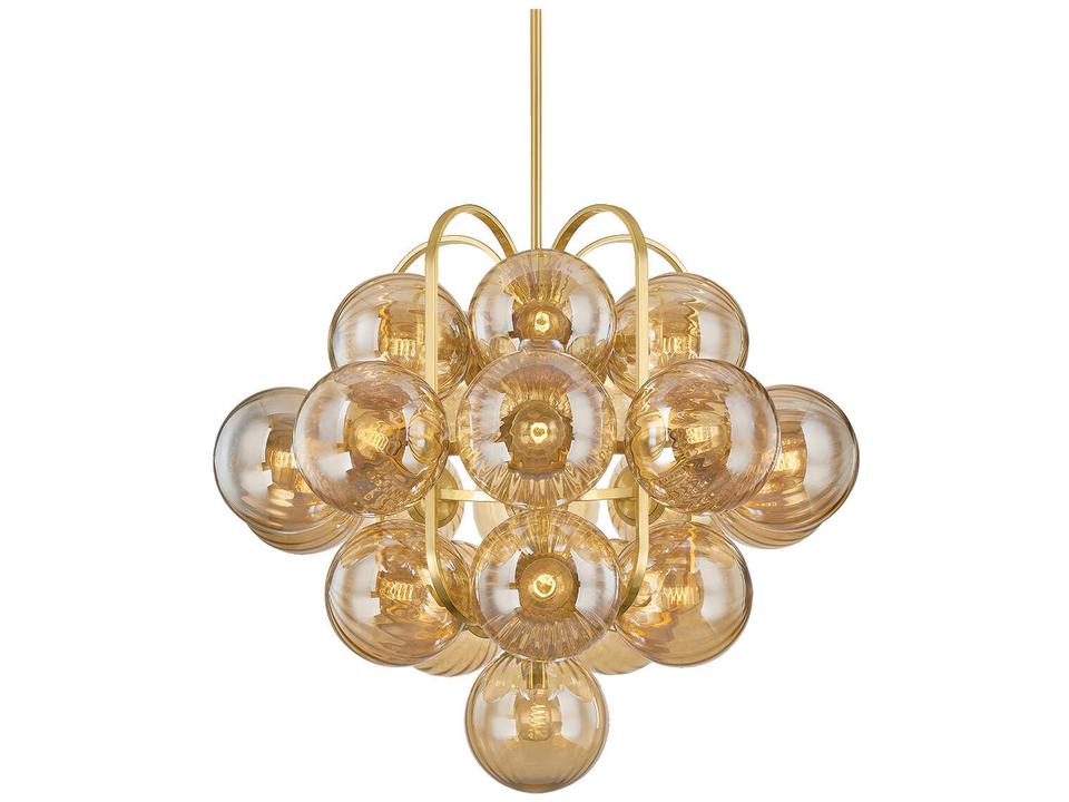 Cronus 21-Light Chandelier in Vintage Polished Brass and Light Bronze Glass