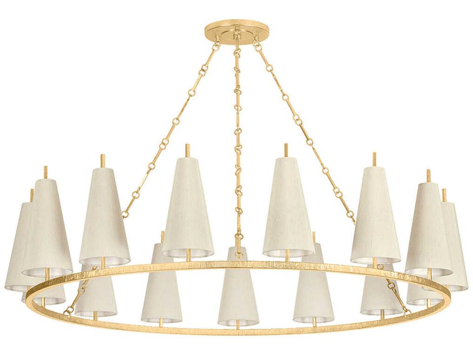 Tirana 15-Light Chandelier in Vintage Gold Leaf with Silk Shades