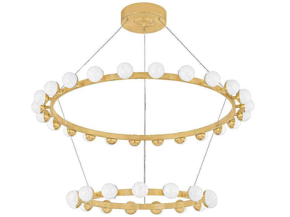 Linus 39-Light LED Chandelier in Vintage Brass and White Luna Glass