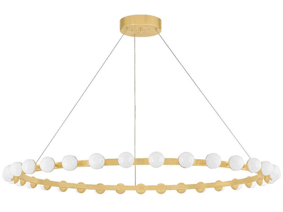 Linus 61-Inch LED Chandelier in Vintage Brass and Cloud Glass