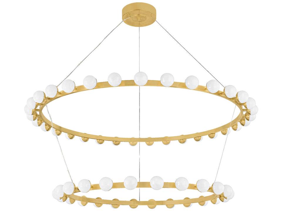 Linus 57-Light LED Chandelier in Vintage Brass with White Luna Glass