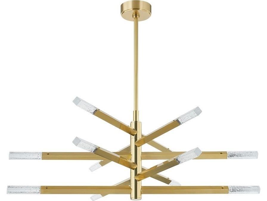 Strasbourg 12-Light LED Chandelier in Vintage Brass and Cast-Seeded Glass