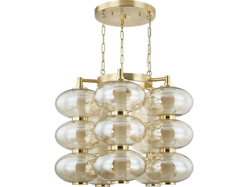 Toulouse 5-Light LED Chandelier in Vintage Brass and Light Bronze Glass