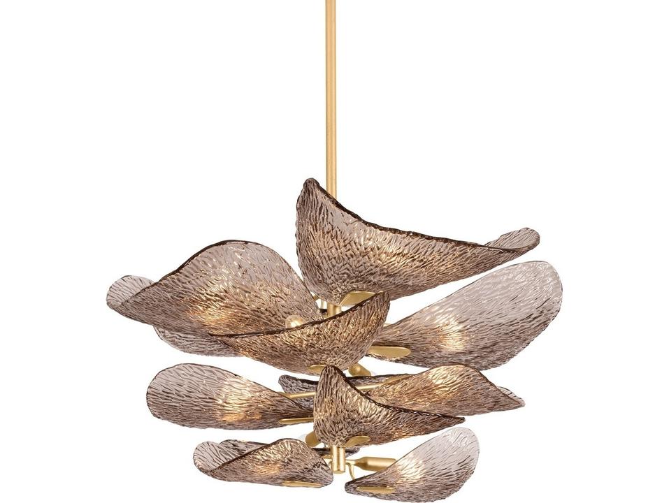 Cardiff 12-Light Chandelier in Vintage Gold Leaf and Dark Bronze Glass