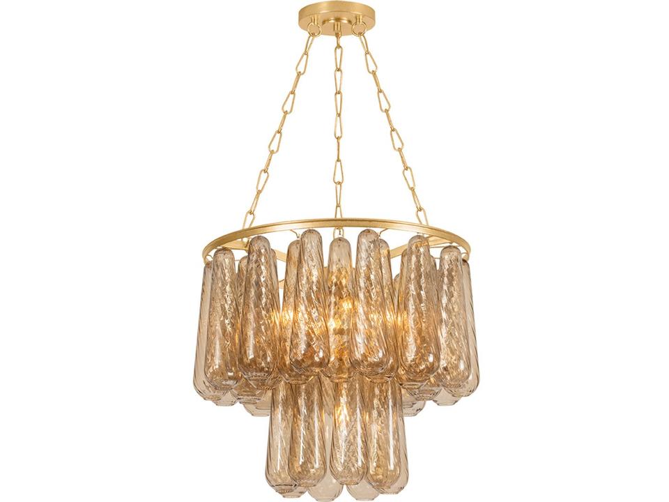 Milos 5-Light Vintage Gold Leaf Brass Glass Tiered Round Chandelier