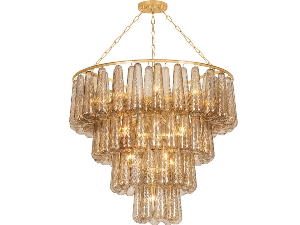 Milos 19-Light Vintage Gold Leaf Brown Glass Tiered Chandelier