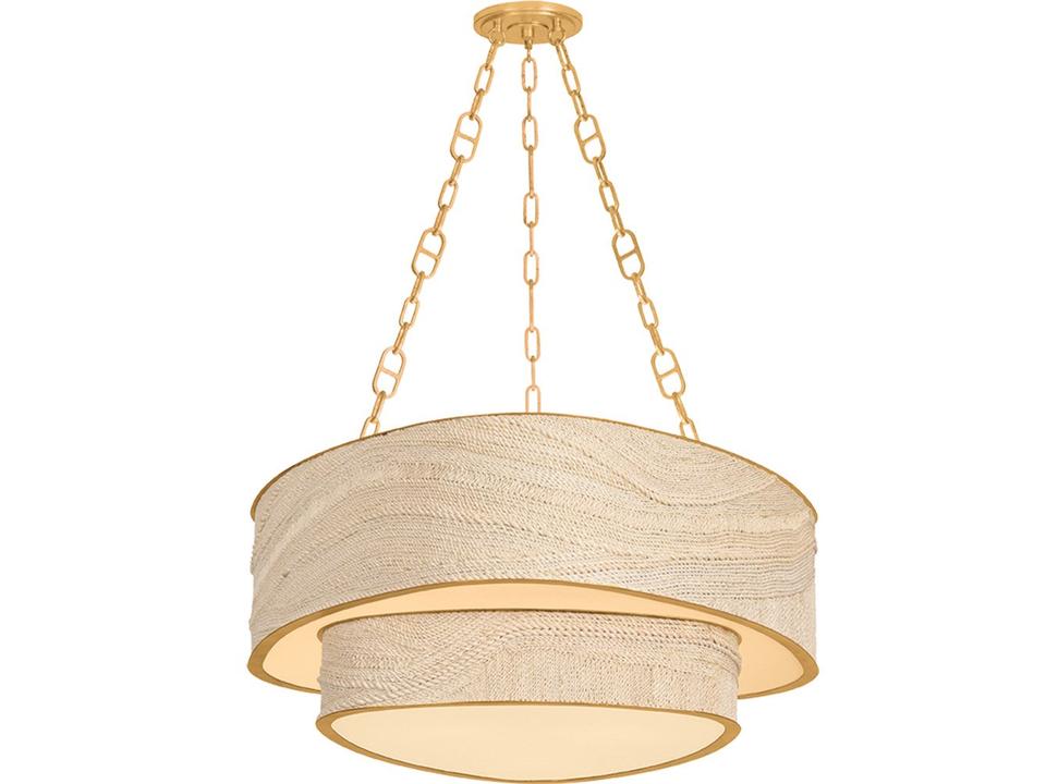 Kiso 9-Light Vintage Gold Leaf Off White Drum Tiered Chandelier