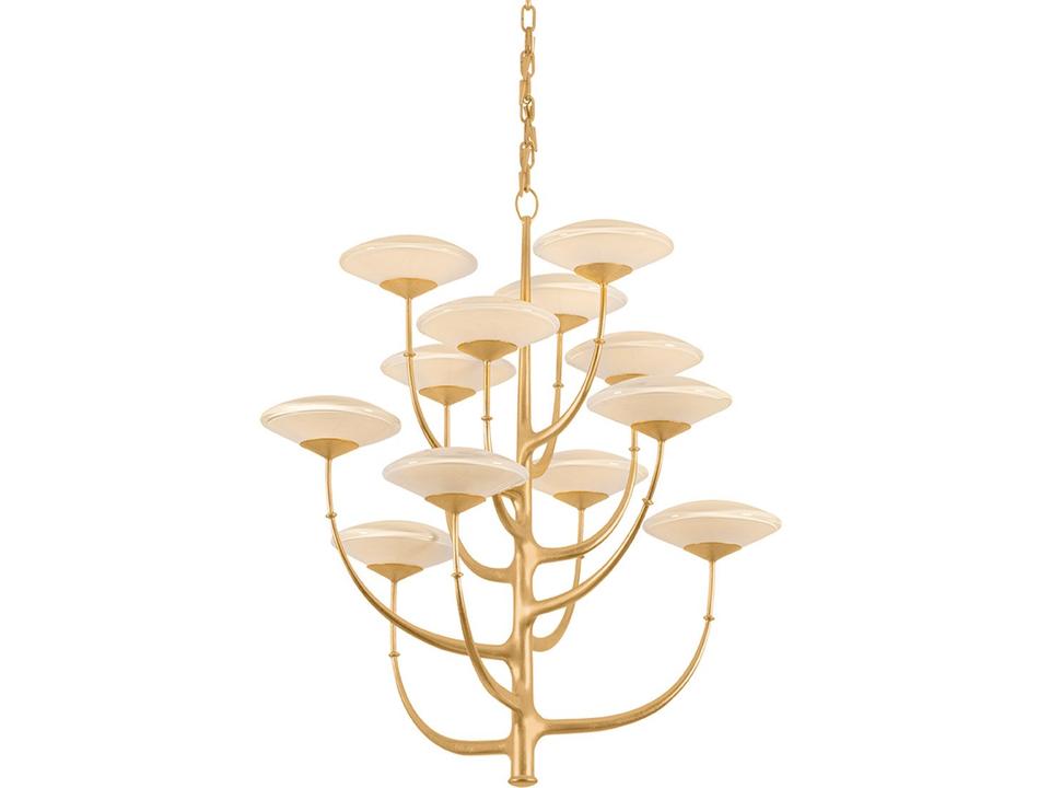 Pluro 12-Light Vintage Gold Leaf Off White Tiered Chandelier