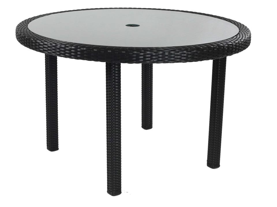 Dijon 48-Inch Round Outdoor Dining Table in Espresso Wicker with Glass Top