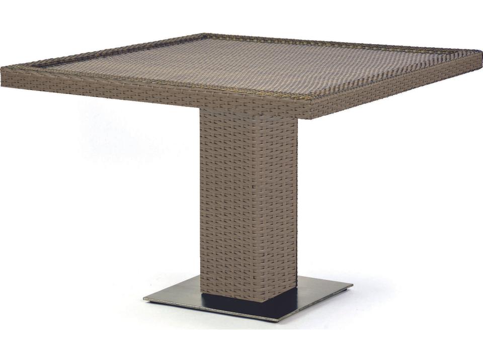 10 Tierra 42-Inch Square Pedestal Dining Table in Mocaccino Wicker and Glass