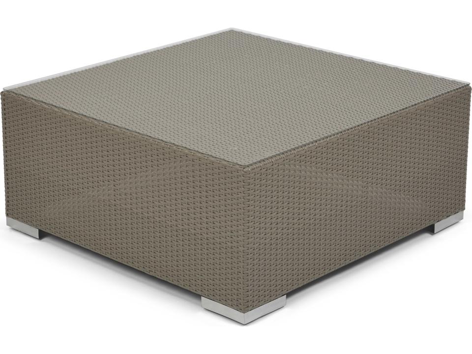 10 Tierra 37 Inch Square Outdoor Coffee Table in Mocaccino Wicker with Glass Top