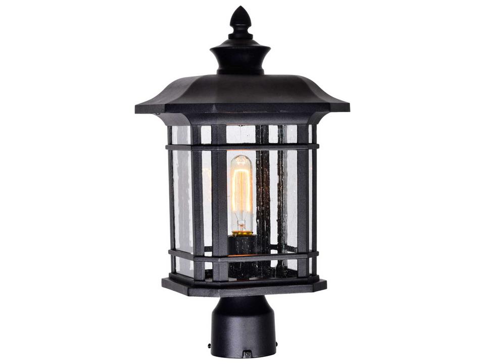 1-Light Blackburn Outdoor Post Light in Black with Water Glass