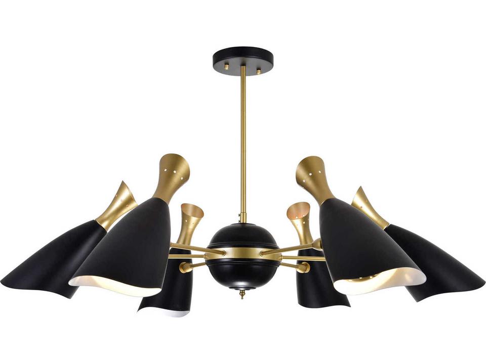 12-Light Rolin Chandelier in Matte Black and Satin Gold