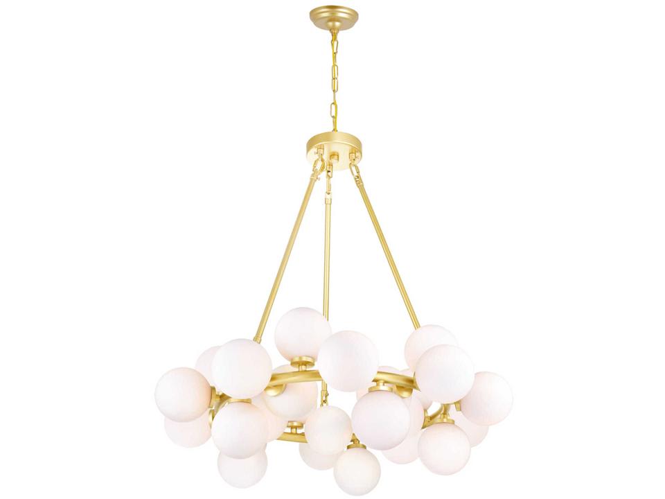 Arya 25-Light LED Chandelier in Satin Gold with Frosted Glass