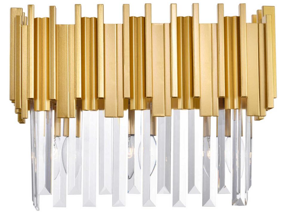 Deco 3-Light Vanity Wall Sconce in Medallion Gold with Crystal Prisms