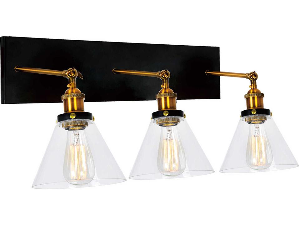 Eustis 3-Light Vanity Light in Black and Gold Brass