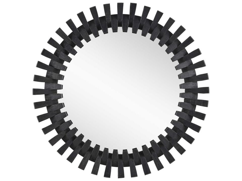 Currey and Company Diza Round Wall Mirror in Black Wood and Glass