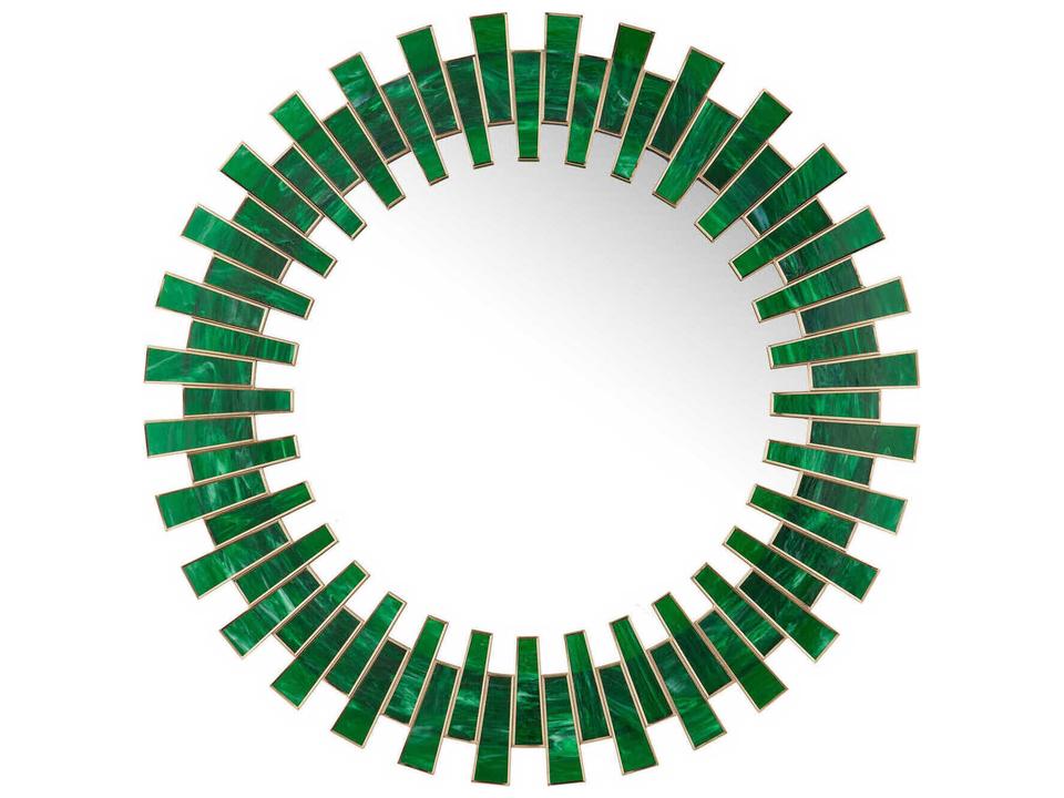 Currey and Company Glasdele Emerald Round Wall Mirror in Green and Antique Brass