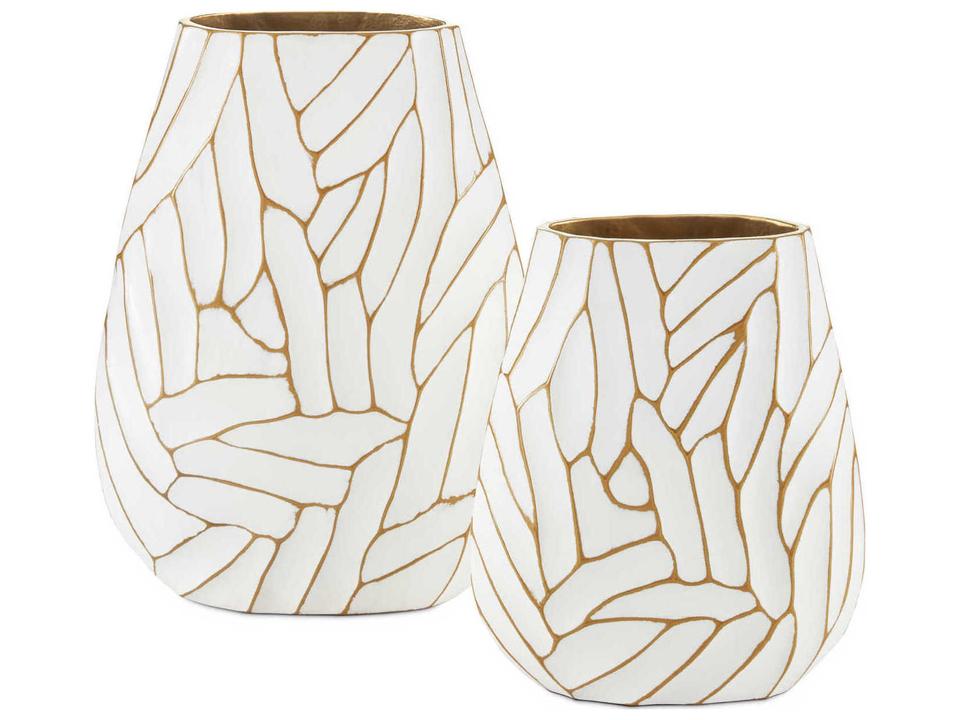 Currey and Company Anika Set of 2 Vases White Gold Abstract Finish
