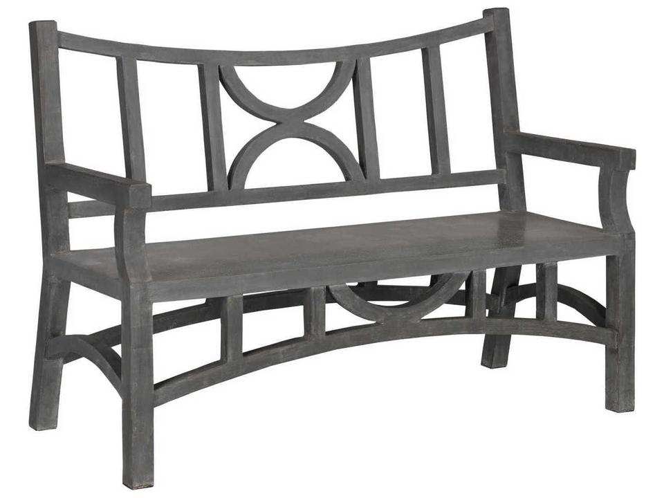 Currey and Company Colesden Concrete Iron Outdoor Bench Dark Gray Faux Bois