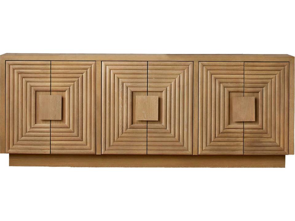 Currey and Company Morombe Washed Oak Credenza with Geometric Doors