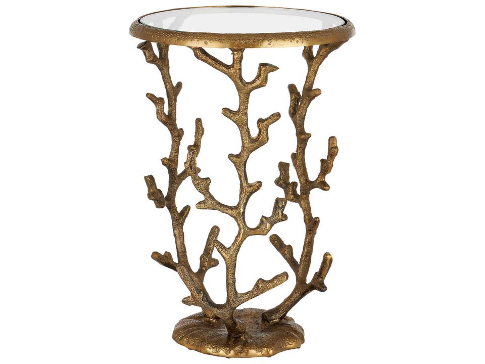 Round Glass Antique Brass Clear End Table