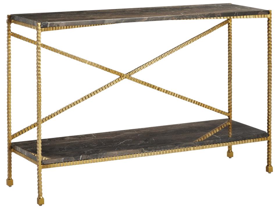 Currey and Company Flying Marble Gold Console Table in Natural and Gold