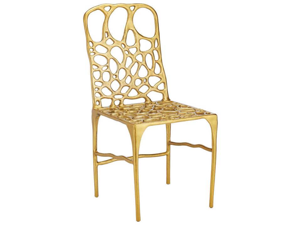 Currey and Company Honeycomb Gold Side Chair in Cast Aluminum