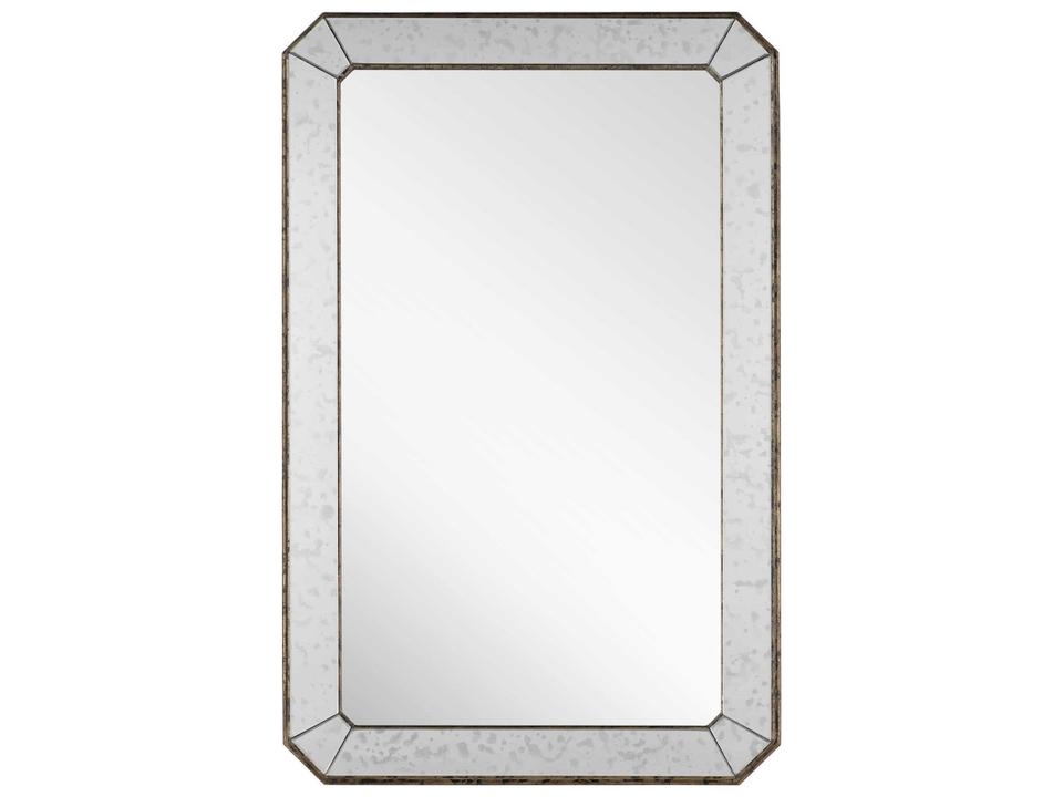 Currey and Company Antiqued Rectangular Wall Mirror with Mottled Glass Frame