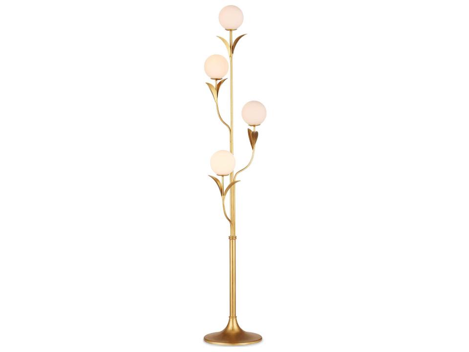 Currey and Company Rossville 4-Light Floor Lamp in Contemporary Gold Leaf and Frosted White