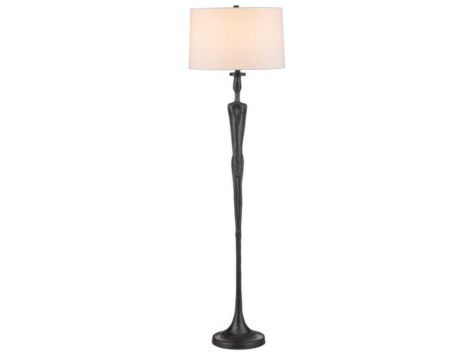 Currey and Company Mirage Cast Aluminum Floor Lamp in Black with White Shade