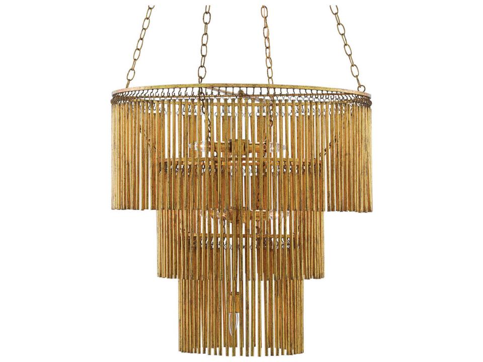 Currey and Company 7-Light Mantra Chandelier in Gold Leaf