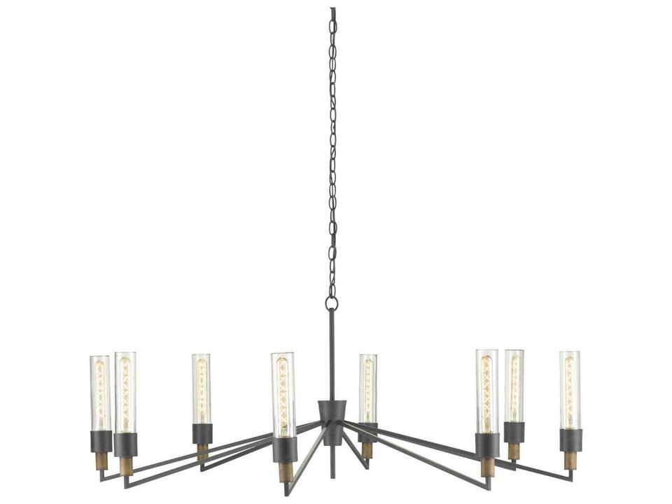 Currey and Company 8-Light Delgado Chandelier in Antique Black and Reclaimed Wood