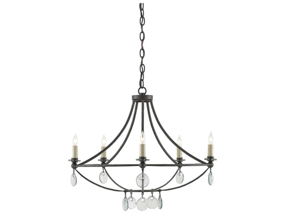 Currey and Company 5-Light Novella Small Chandelier in Mayfair Finish with Recycled Glass