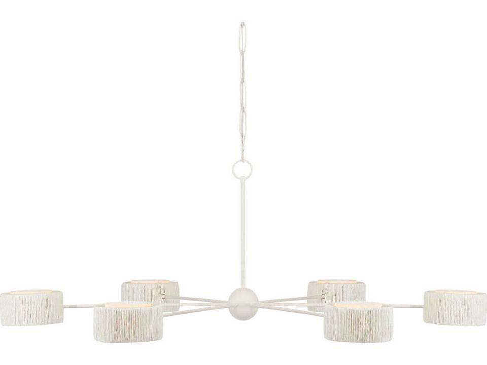 Currey and Company 6-Light Monreale Chandelier in White Wrought Iron and Kraft Paper Twine