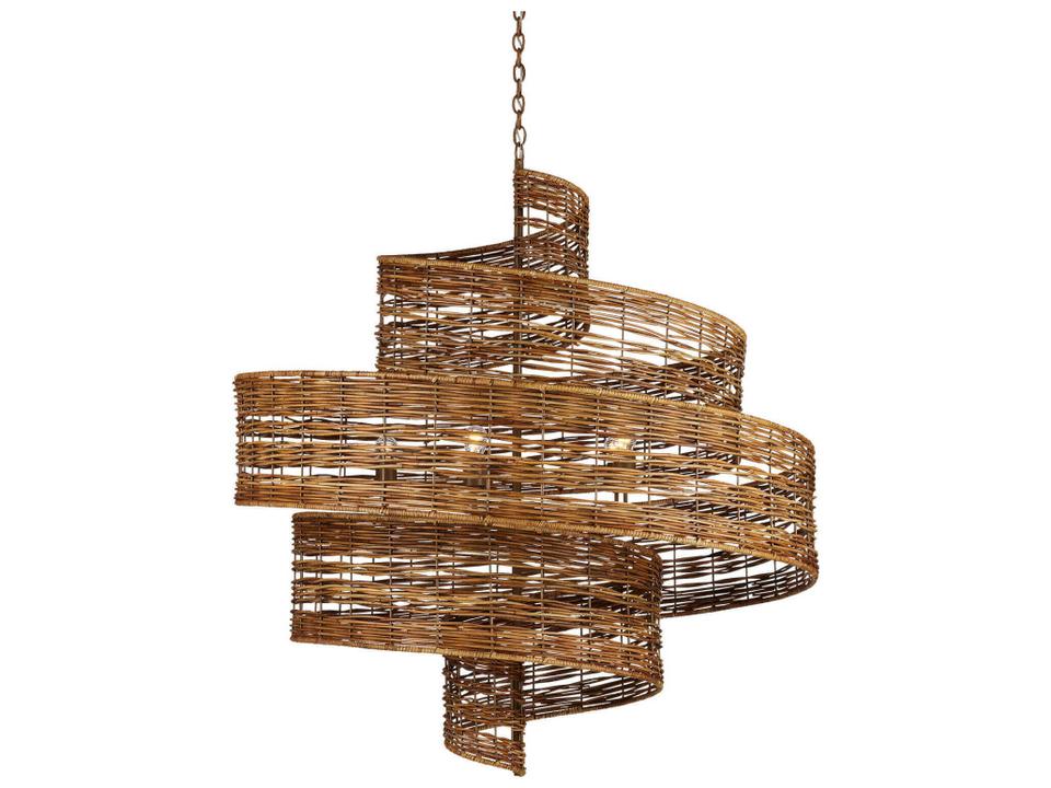 Currey and Company 5-Light Saisei Chandelier Khaki Natural Rattan