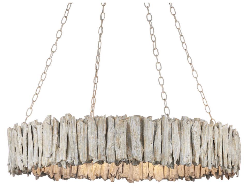 Currey and Company 8-Light Driftwood Ring Chandelier in Whitewash