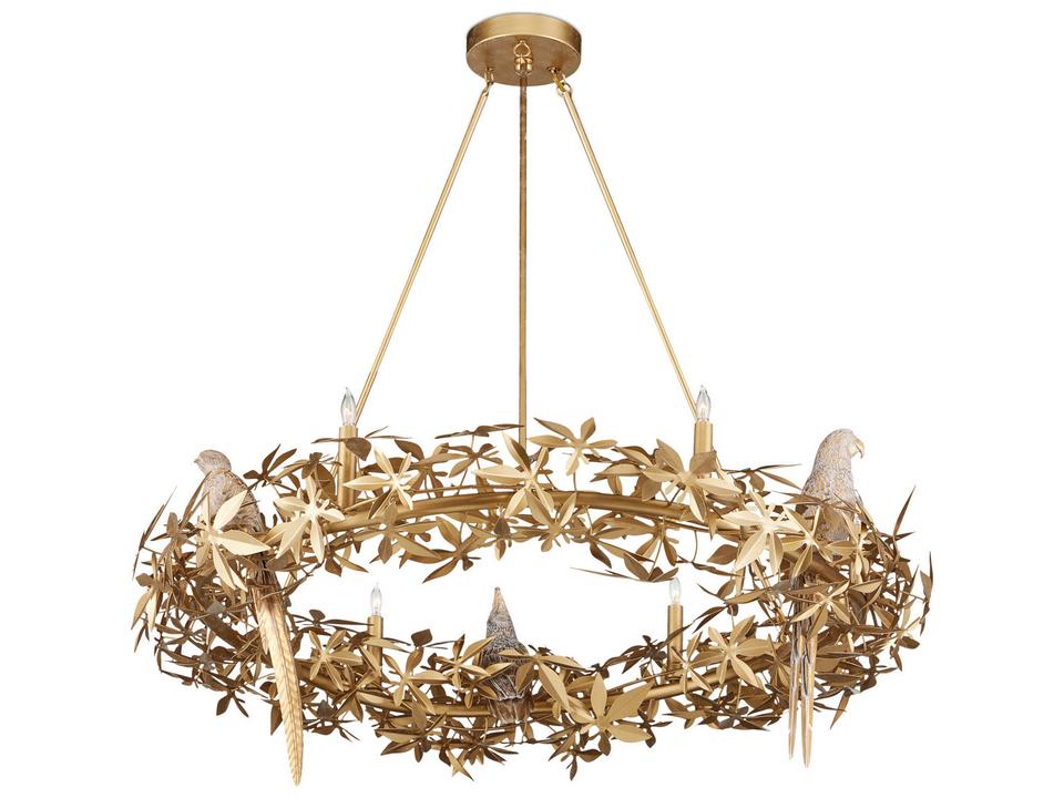 Currey and Company 6-Light Aviary Gold Ring Chandelier in Swedish Gold